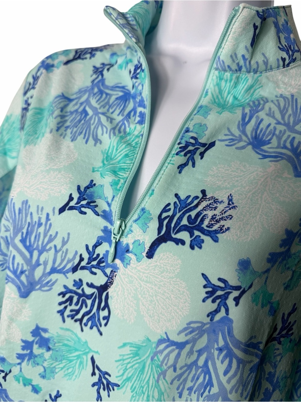 Ladies G LIFESTYLE CORAL REEF AQUA Long Sleeve Mock Golf Shirt Size Large - Picture 3 of 5